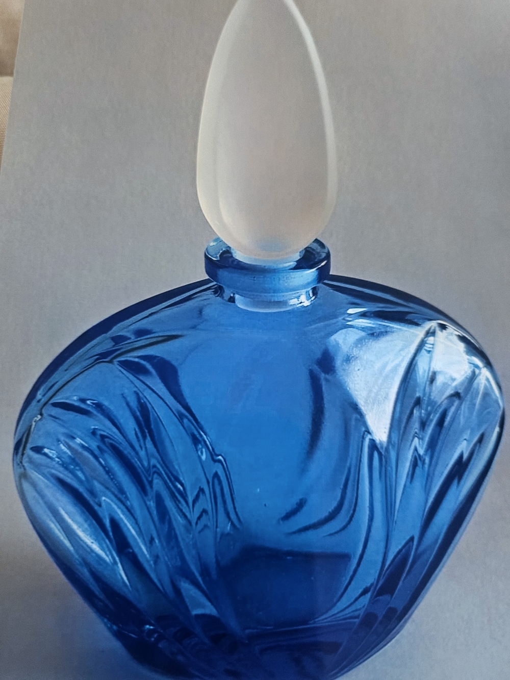 Blue Glass Perfume Bottle with Frosted Stopper